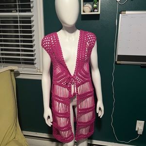 Boho Handmade long Pink Vest.  Women’s/Junior See details for measurements.